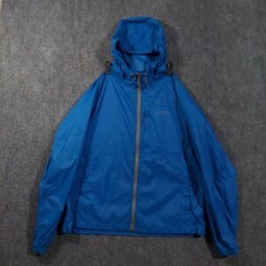 Eddie Bauer Jacket Mens Large Blue Hooded Nylon Windbreaker Lightweight Hiking‎